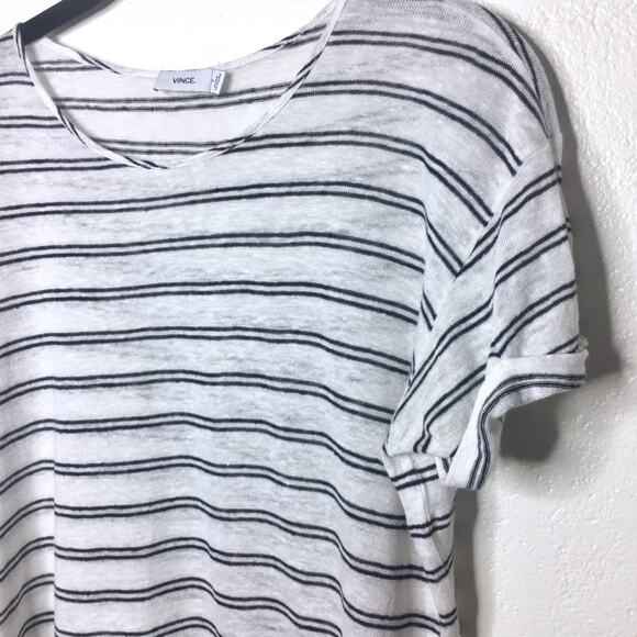 Vince Linen Striped Crewneck Tee Size Small - Picture 3 of 5